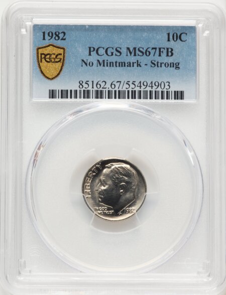 1982 10C NO P, FB PCGS Secure 67 PCGS