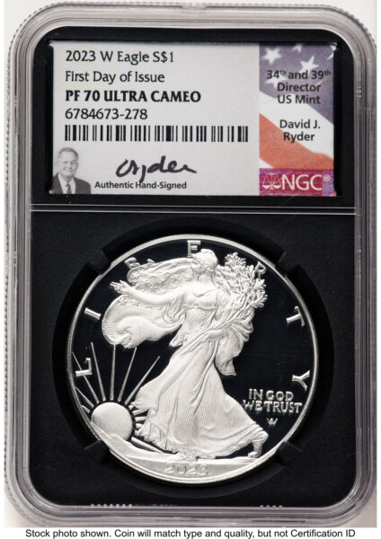 2023-W Proof Silver Eagle 1 oz FDI David Ryder Blk Core 70 NGC