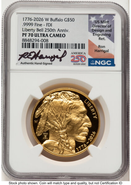2026-W Proof Gold Buffalo 1 oz FDI Ron Harrigal America 250 70 NGC
