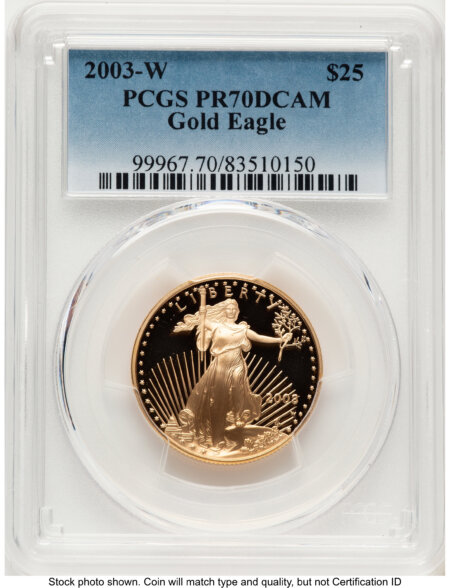 2003-W Proof Gold Eagle 1/2 oz Blue Gradient 70 PCGS