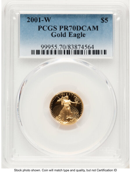 2001-W Proof Gold Eagle 1/10 oz Blue Gradient 70 PCGS