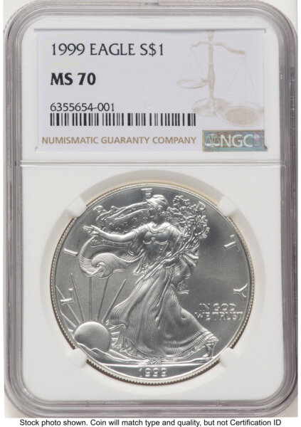 1999 Silver Eagle Brown Label 70 NGC