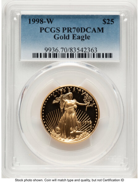 1998-W Proof Gold Eagle 1/2 oz Blue Gradient 70 PCGS