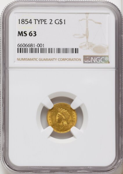 1854 G$1 Type Two 63 NGC
