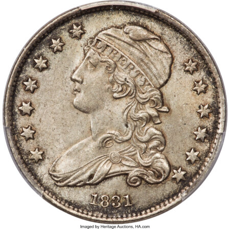 1831 25C B-4, MS CAC PCGS Secure PCGS Plus 63 PCGS