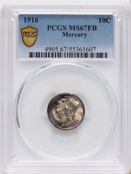 1916 10C Mercury, MS, FB PCGS Secure 67 PCGS