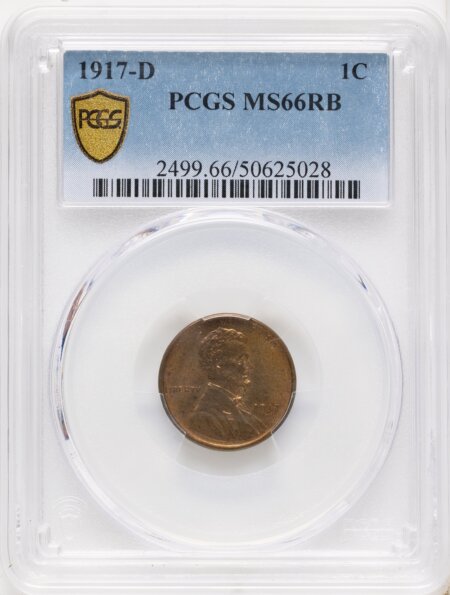 1917-D 1C, RB PCGS Secure 66 PCGS