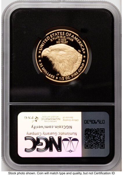 2024-W Proof Gold Eagle 1/2 oz AR Miles Standish Blk Core 70 NGC