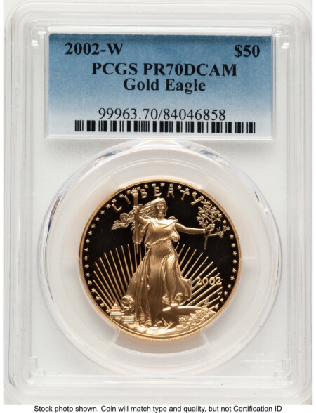 2002-W Proof Gold Eagle 1 oz Blue Gradient 70 PCGS