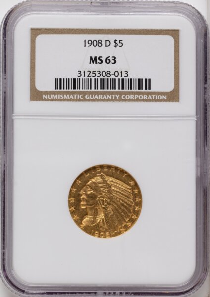 1908-D $5 63 NGC