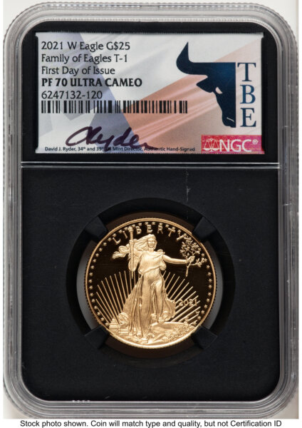 2021-W Type 1 Proof Gold Eagle 1/2 oz FDI David J Ryder TBE Label Blk Core 70 NGC