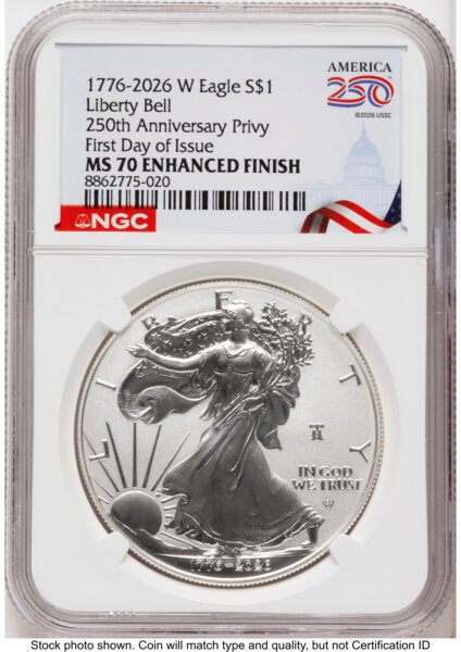 2026-W Enhanced Silver Eagle 1 oz FDI America 250 Congress Building Label 70 NGC