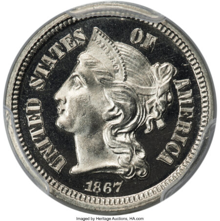 1867 3CN, JD-1, PR CA CAC 67 PCGS