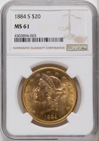 1884-S $20 Brown Label 61 NGC