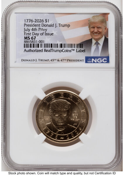 2026 Semiquincentennial President Donald J. Trump $1 (Privy Mark) FDI Trump Label 67 NGC