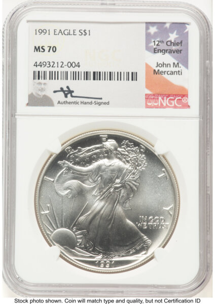 1991 Silver Eagle John Mercanti 70 NGC