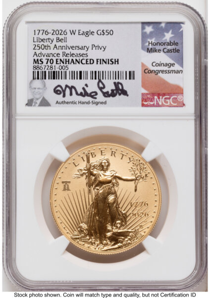 2026-W Enhanced Gold Eagle 1 oz AR Mike Castle 70 NGC