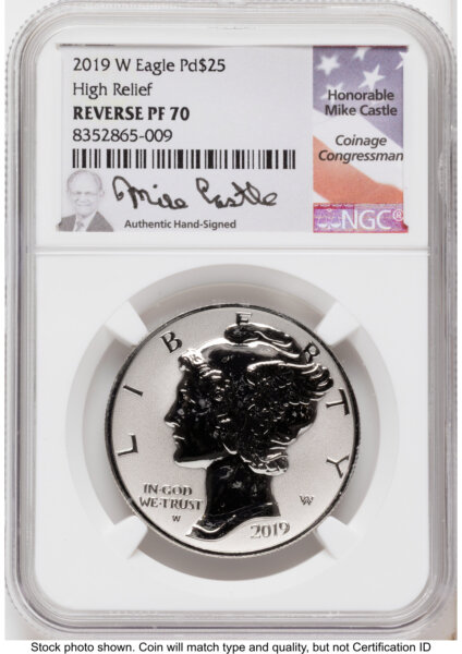 2019-W Palladium Eagle 1 oz, REV PR Mike Castle 70 NGC