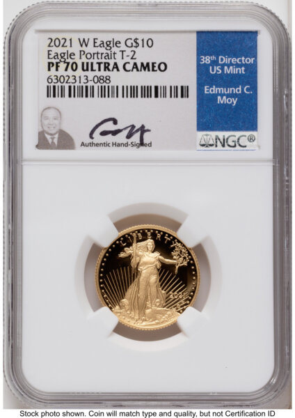 2021-W Type 2 Proof Gold Eagle 1/4 oz Ed Moy 70 NGC