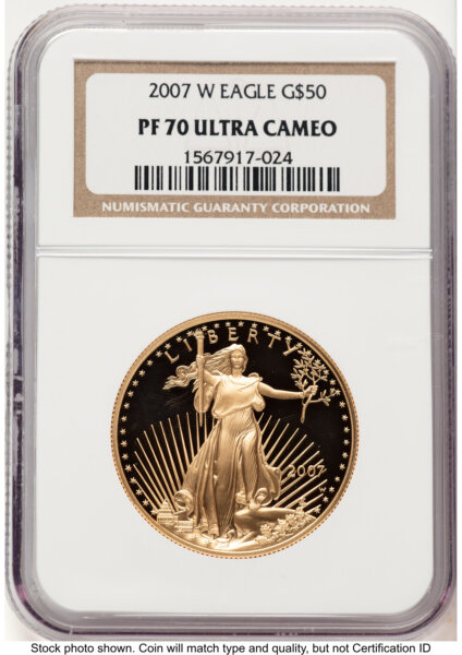 2007-W Proof Gold Eagle 1 oz Brown Label 70 NGC