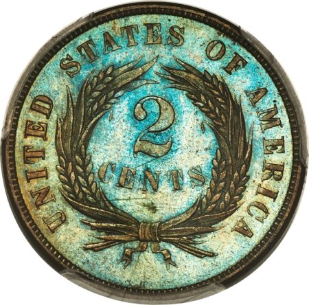 1873 2C OPEN 3, BN CAC 66 PCGS