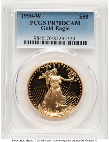 1990-W Proof Gold Eagle 1 oz Blue Gradient 70 PCGS