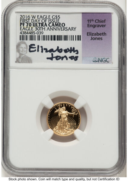 2016-W Proof Gold Eagle 1/10 oz FDI Elizabeth Jones 70 NGC