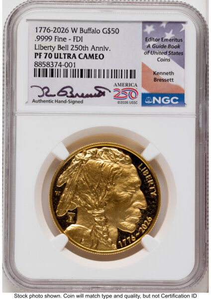 2026-W Proof Gold Buffalo 1 oz FDI Kenneth Bressett America 250  70 NGC