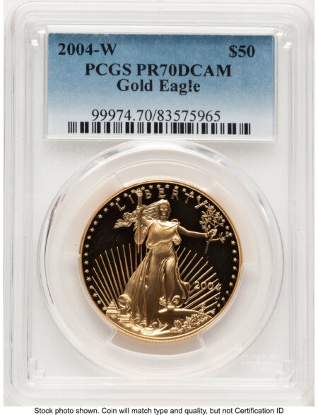 2004-W Proof Gold Eagle 1 oz Blue Gradient 70 PCGS