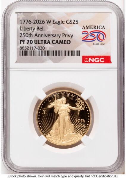 2026-W Proof Gold Eagle 1/2 oz America 250 Label 70 NGC