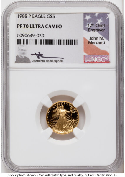 1988-P Proof Gold Eagle 1/10 oz John Mercanti 70 NGC