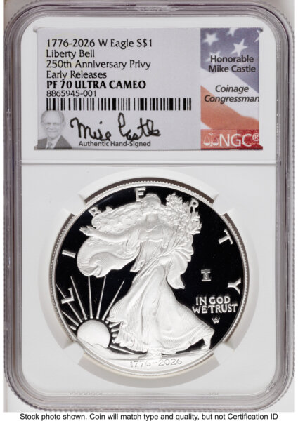 2026-W Proof Silver Eagle 1 oz ER Mike Castle 70 NGC