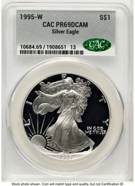 1995-W Proof Silver Eagle 1 oz Silver Label 69 CACG
