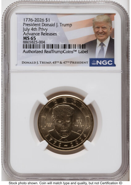 2026 Semiquincentennial President Donald J. Trump $1 (Privy Mark) AR Trump Label 65 NGC