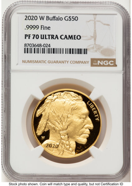 2020-W Proof Gold Buffalo 1 oz Brown Label 70 NGC