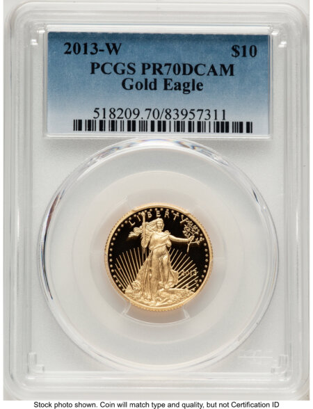 2013-W Proof Gold Eagle 1/4 oz Blue Gradient 70 PCGS