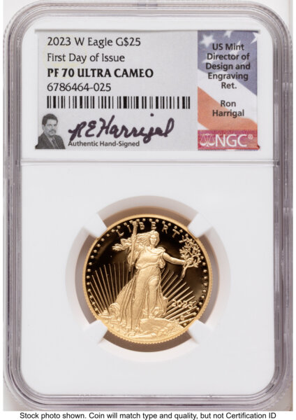 2023-W Proof Gold Eagle 1/2 oz FDI Ron Harrigal 70 NGC