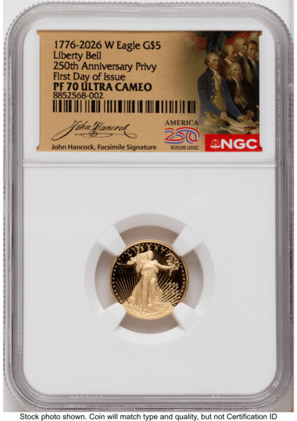 2026-W Proof Gold Eagle 1/10 oz FDI America 250 John Hancock Label 70 NGC