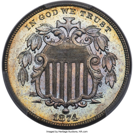 1874 5C PCGS Secure 67 PCGS