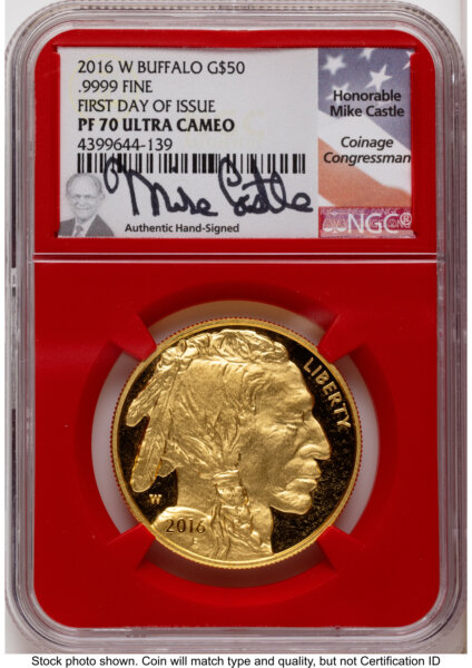 2016-W Proof Gold Buffalo 1 oz FDI Mike Castle Red Core 70 NGC