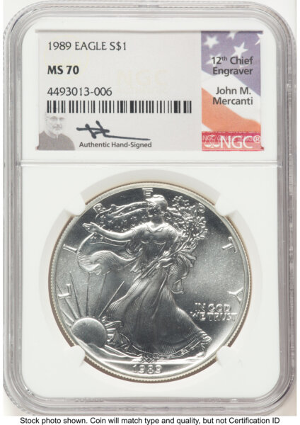 1989 Silver Eagle John Mercanti 70 NGC