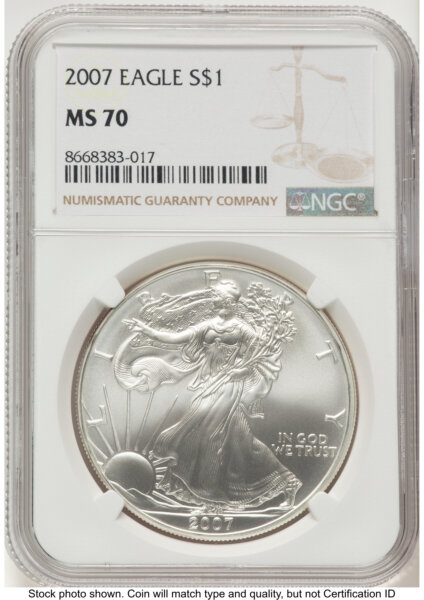 2007 Silver Eagle Brown Label 70 NGC