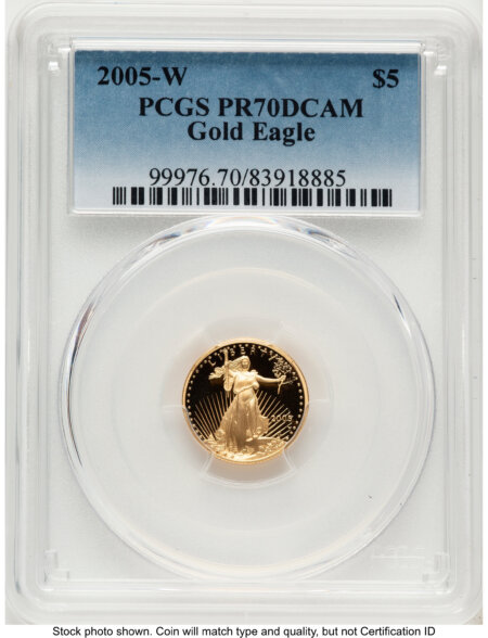 2005-W Proof Gold Eagle 1/10 oz Blue Gradient 70 PCGS