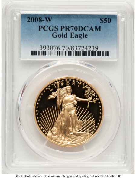 2008-W Proof Gold Eagle 1 oz Blue Gradient 70 PCGS