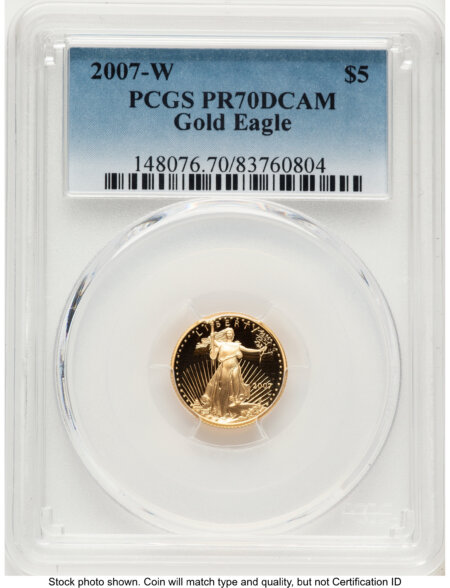 2007-W Proof Gold Eagle 1/10 oz Blue Gradient 70 PCGS