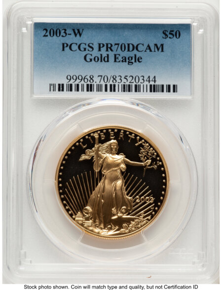 2003-W Proof Gold Eagle 1 oz Blue Gradient 70 PCGS
