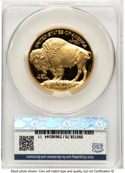 2026-W Proof Gold Buffalo 1 oz First Day of Delivery America 250 Flag Label 70 CACG
