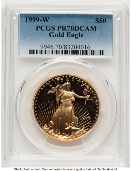 1999-W Proof Gold Eagle 1 oz Blue Gradient 70 PCGS