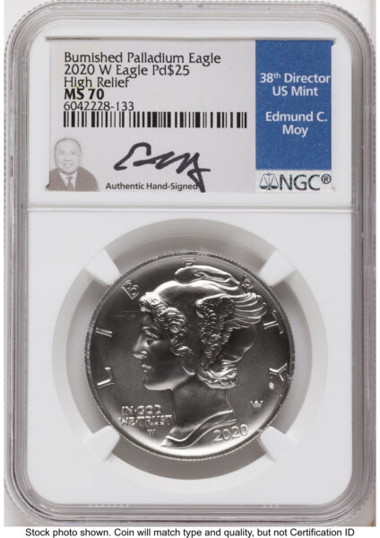 2020-W Palladium Eagle 1 oz Burnished Ed Moy 70 NGC