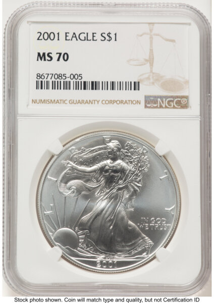 2001 Silver Eagle Brown Label 70 NGC